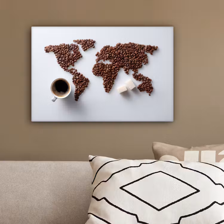 Wereldkaart - Koffiebonen - Suikerklontjes canvas 2cm klein -sfeer3