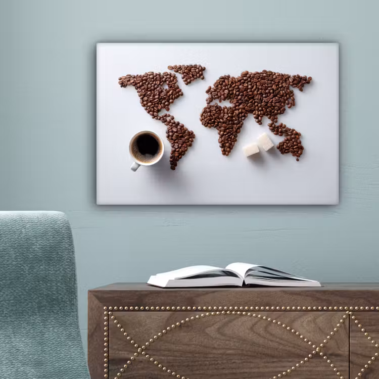 Wereldkaart - Koffiebonen - Suikerklontjes canvas 2cm klein -sfeer4