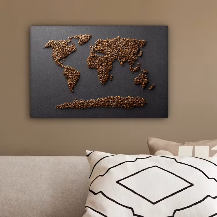 Wereldkaart - Koffie - Grijs canvas 2cm klein -sfeer3