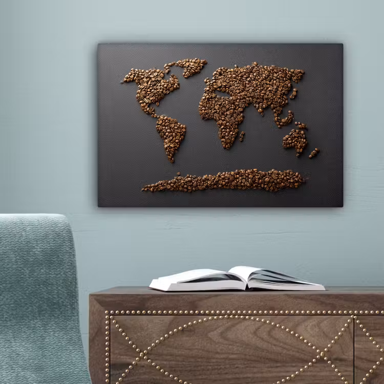 Wereldkaart - Koffie - Grijs canvas 2cm klein -sfeer4