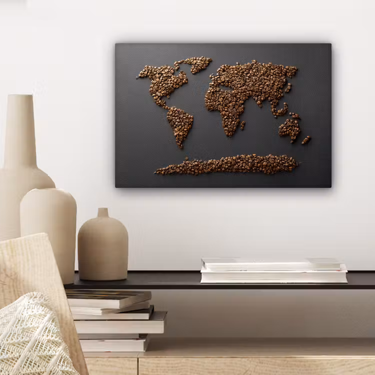 Wereldkaart - Koffie - Grijs canvas 2cm klein -sfeer6