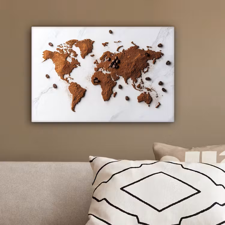 Wereldkaart - Koffie - Marmer canvas 2cm klein -sfeer3