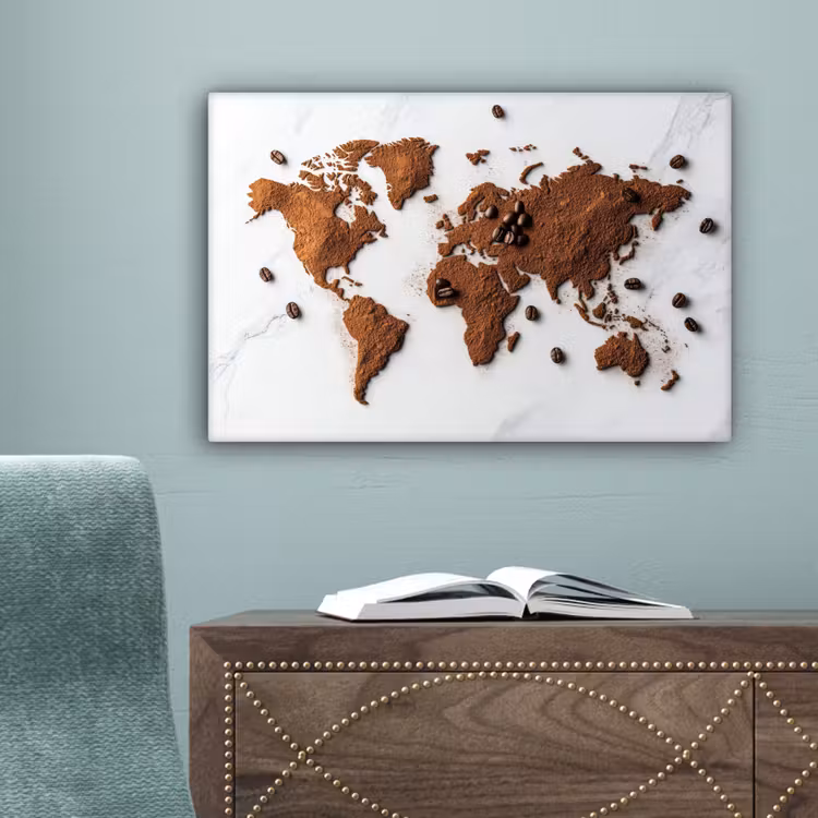 Wereldkaart - Koffie - Marmer canvas 2cm klein -sfeer4