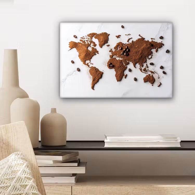 Wereldkaart - Koffie - Marmer canvas 2cm klein -sfeer6