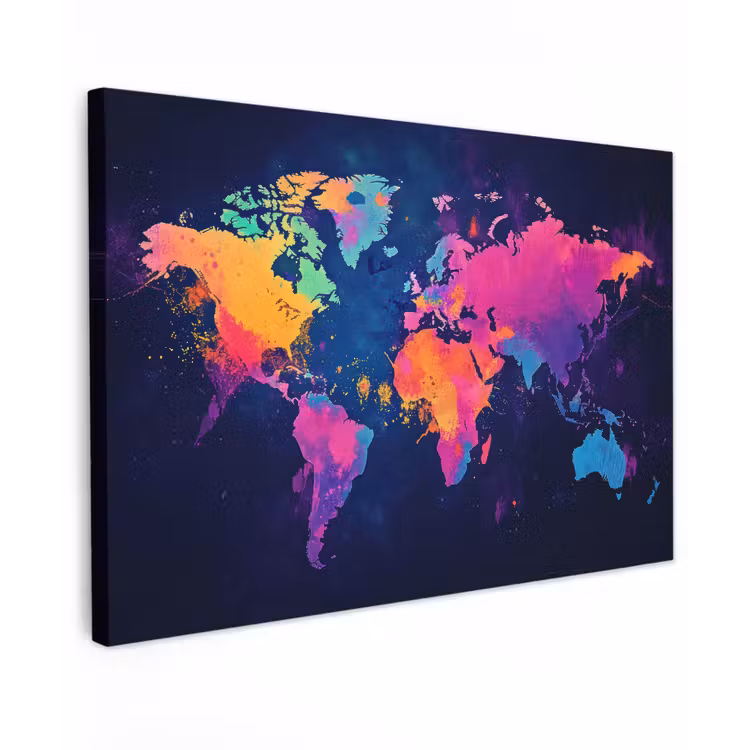 Wereldkaart - Kleurrijk - Graffiti canvas 2cm klein -z3d