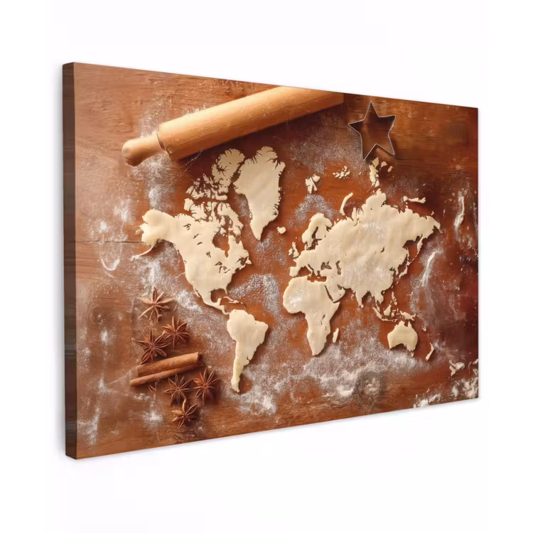Wereldkaart - Koekjesdeeg - Warme baksfeer canvas 2cm klein -z3d