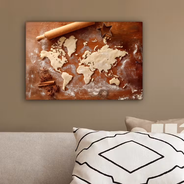 Wereldkaart - Koekjesdeeg - Warme baksfeer canvas 2cm klein -sfeer3