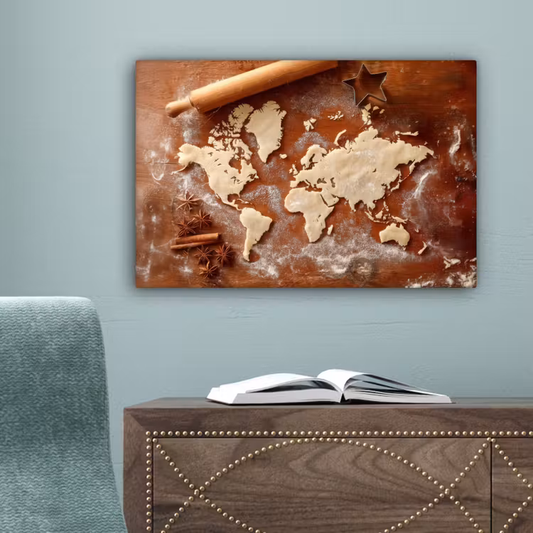 Wereldkaart - Koekjesdeeg - Warme baksfeer canvas 2cm klein -sfeer4