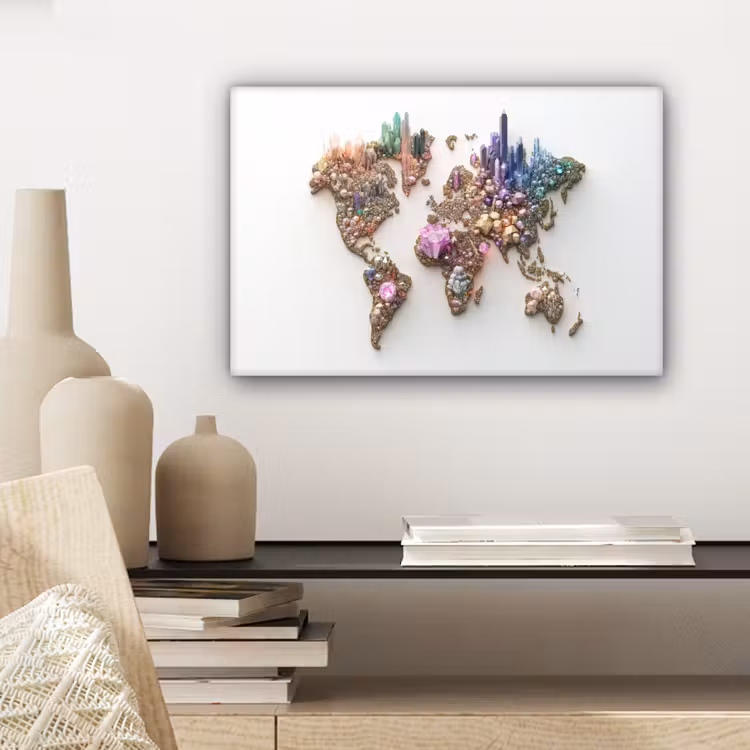 Wereldkaart - Kristallen - Unieke tinten canvas 2cm klein -sfeer6