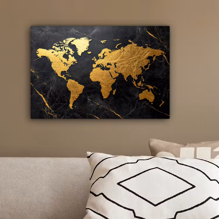 Wereldkaart - Goud - Marmer canvas 2cm klein -sfeer3