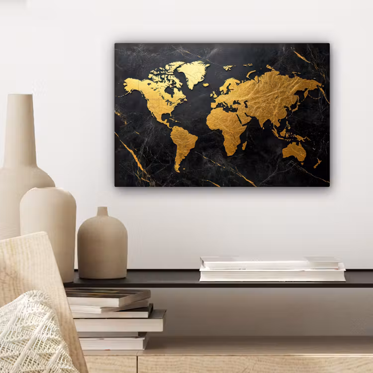 Wereldkaart - Goud - Marmer canvas 2cm klein -sfeer6