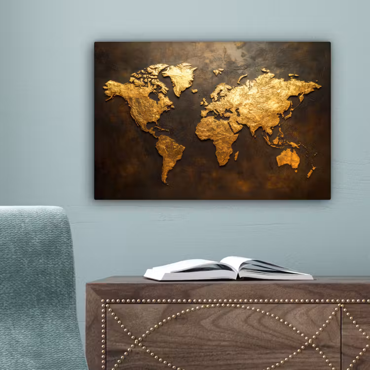 Wereldkaart - Goud - Roest canvas 2cm klein -sfeer4