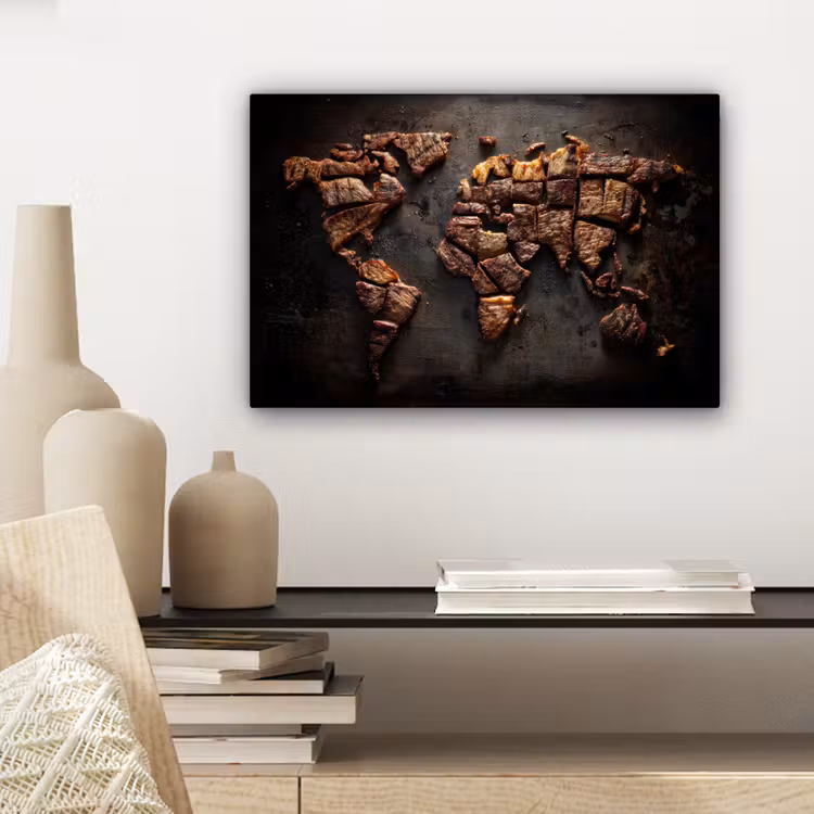 Wereldkaart - Gegrild vlees canvas 2cm klein -sfeer6