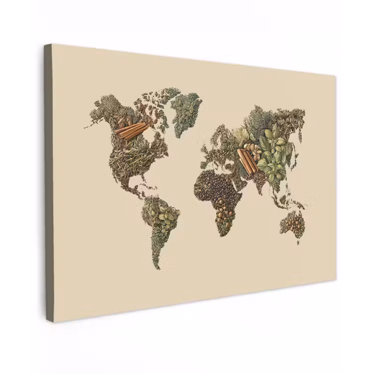 Wereldkaart - Kruiden - Kleurrijk canvas 2cm klein -z3d
