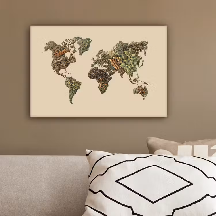 Wereldkaart - Kruiden - Kleurrijk canvas 2cm klein -sfeer3