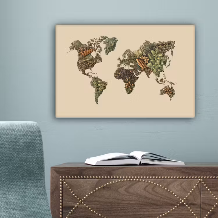 Wereldkaart - Kruiden - Kleurrijk canvas 2cm klein -sfeer4