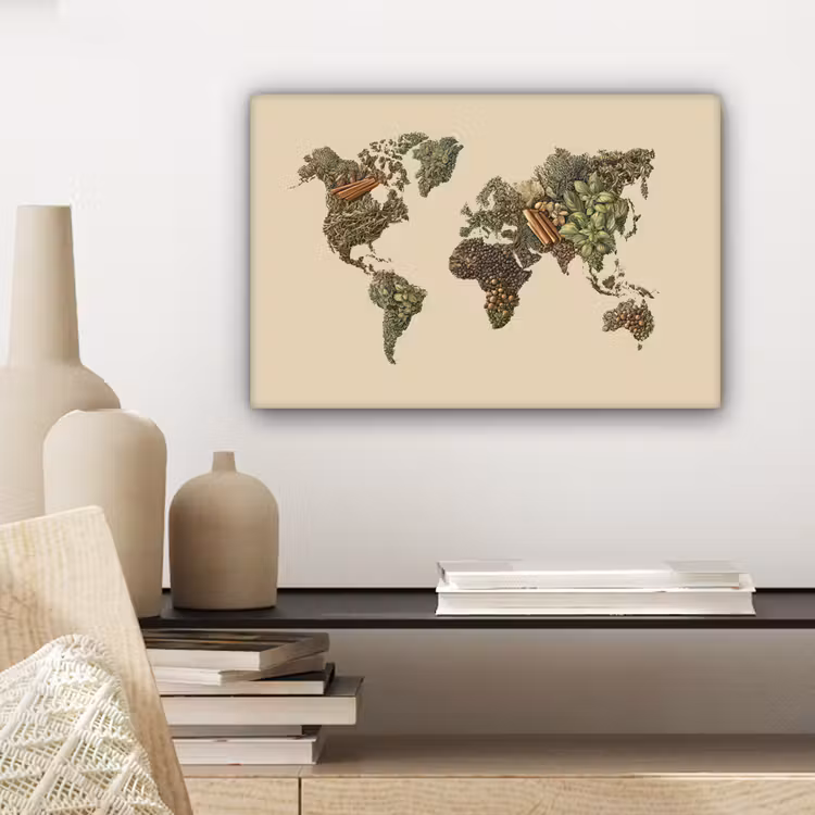 Wereldkaart - Kruiden - Kleurrijk canvas 2cm klein -sfeer6