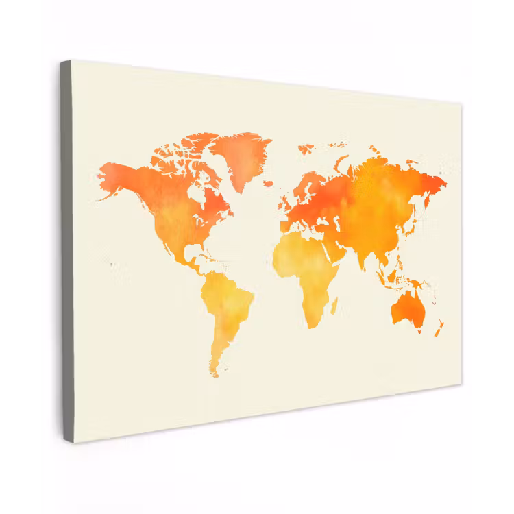 Wereldkaart - Oranje - Kleurrijk canvas 2cm klein -z3d