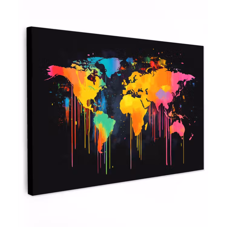 Wereldkaart - Verf - Kleurrijk - Graffiti - Wereld canvas 2cm klein -z3d