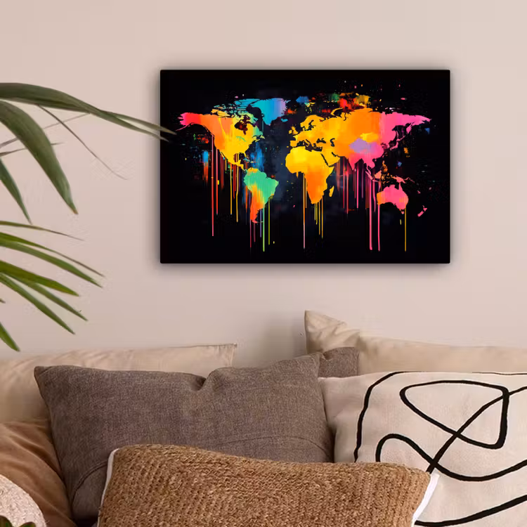 Wereldkaart - Verf - Kleurrijk - Graffiti - Wereld canvas 2cm klein -sfeer1