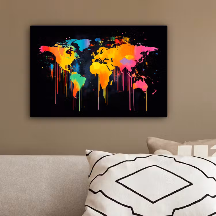 Wereldkaart - Verf - Kleurrijk - Graffiti - Wereld canvas 2cm klein -sfeer3