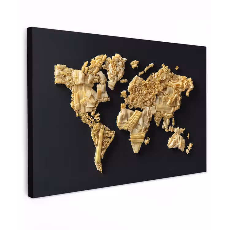 Wereldkaart - Pasta - Zwart canvas 2cm klein -z3d