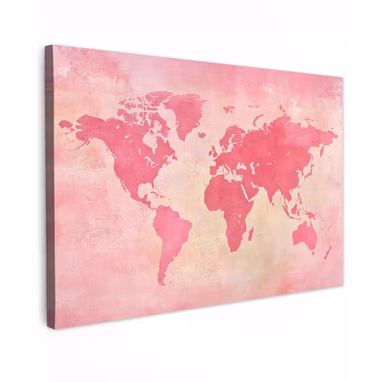 Wereldkaart - Roze - Vaag canvas 2cm klein -z3d