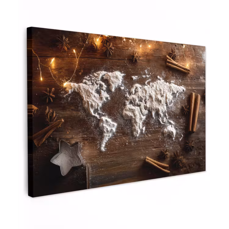 Wereldkaart - Poedersuiker - Hout canvas 2cm klein -z3d