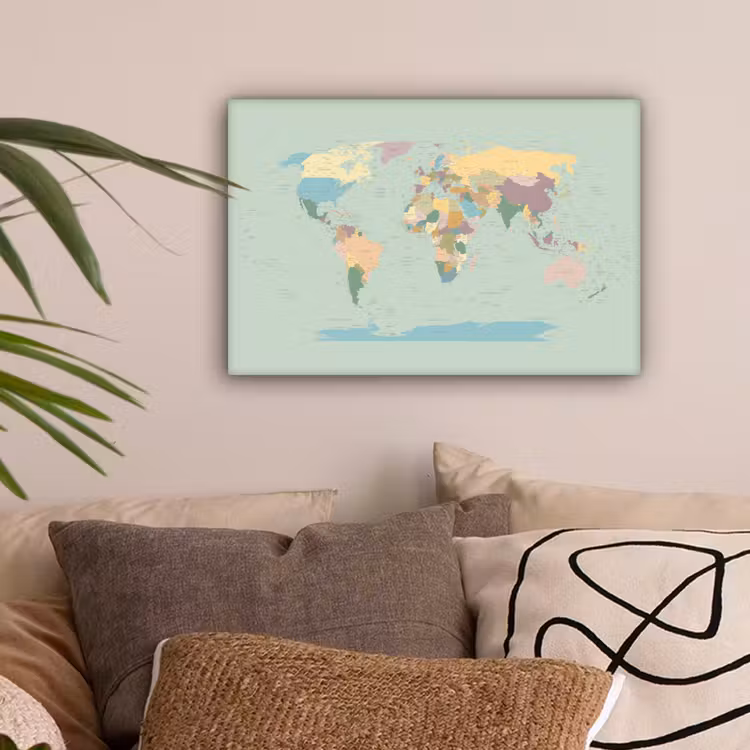 Wereldkaart - Realistisch - Kaart canvas 2cm klein -sfeer1