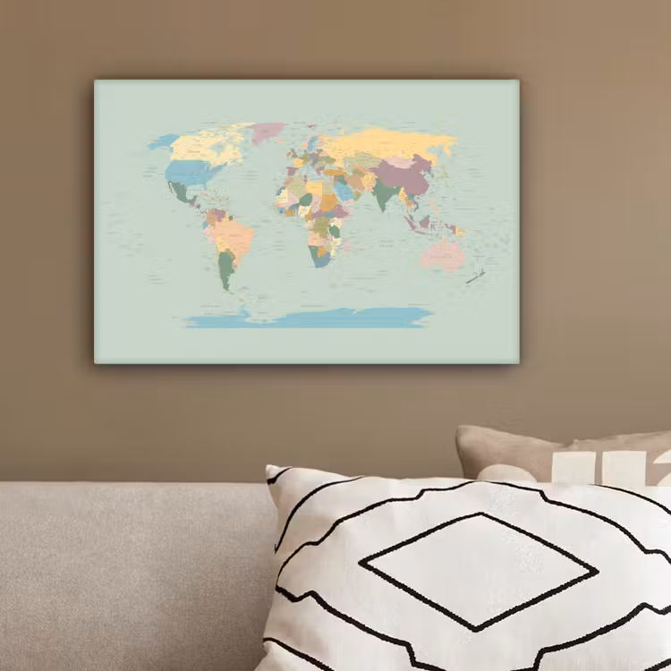 Wereldkaart - Realistisch - Kaart canvas 2cm klein -sfeer3