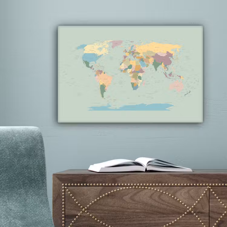 Wereldkaart - Realistisch - Kaart canvas 2cm klein -sfeer4