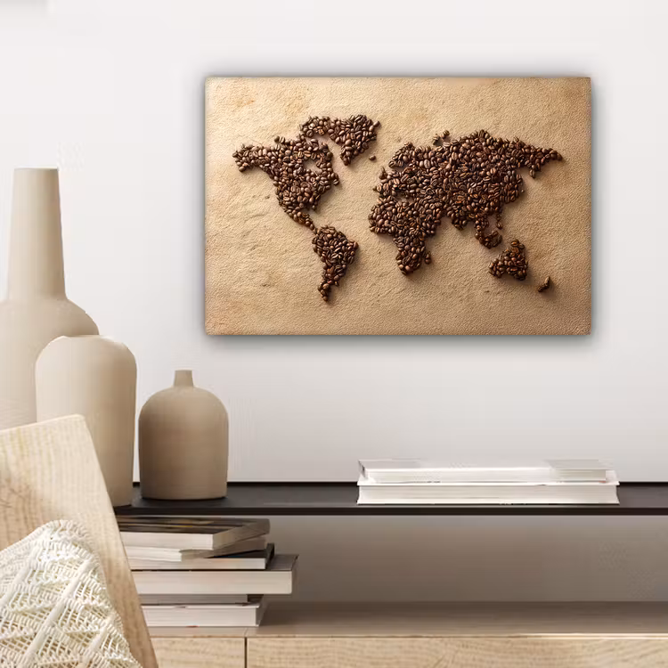 Wereldkaart - Zandkleur - Koffiebonen canvas 2cm klein -sfeer6