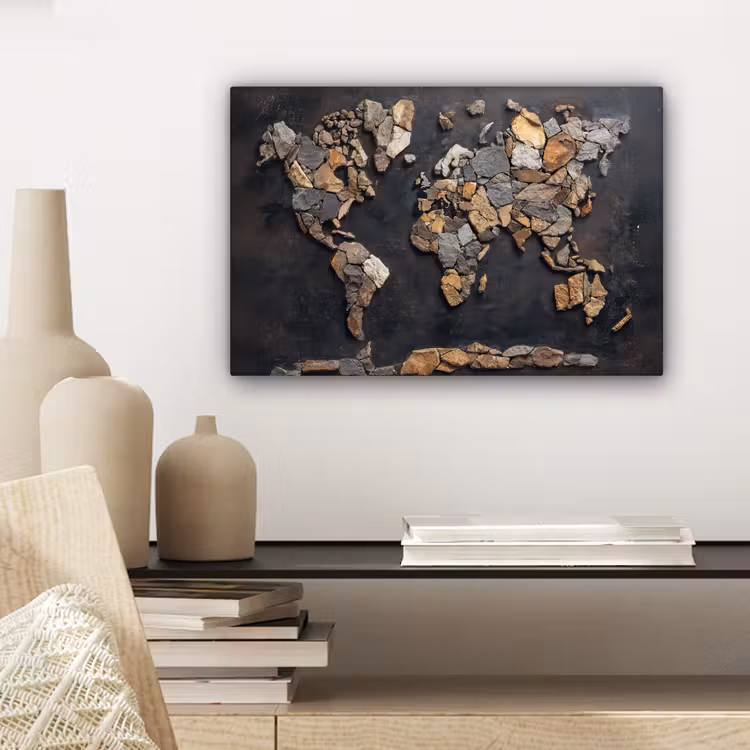 Wereldkaart - Stenen - Realistisch canvas 2cm klein -sfeer6