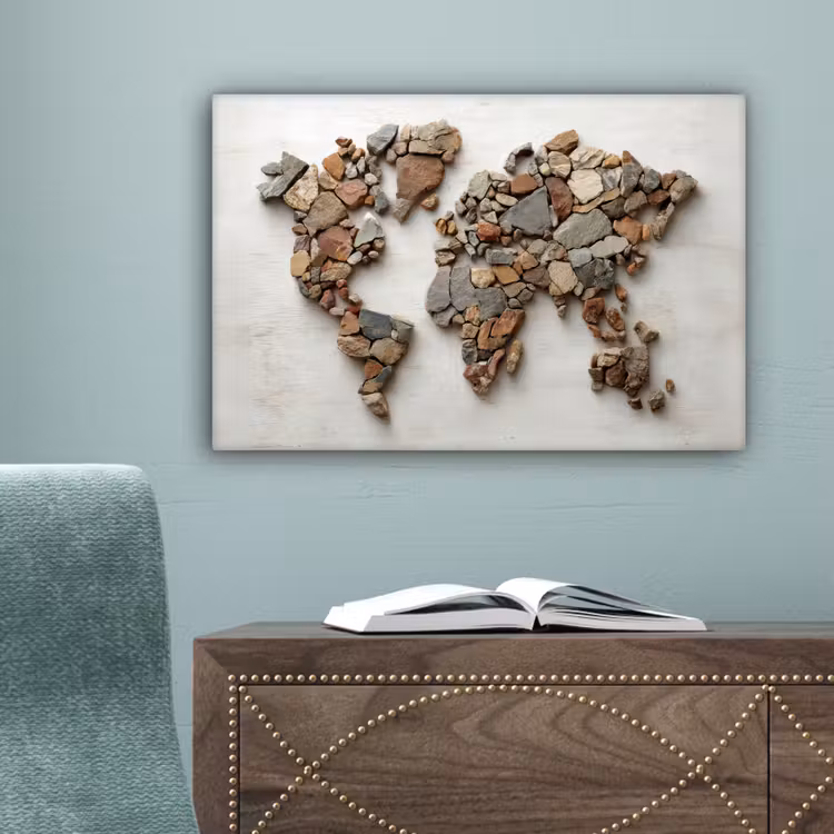Wereldkaart - Stenen - Wit canvas 2cm klein -sfeer4