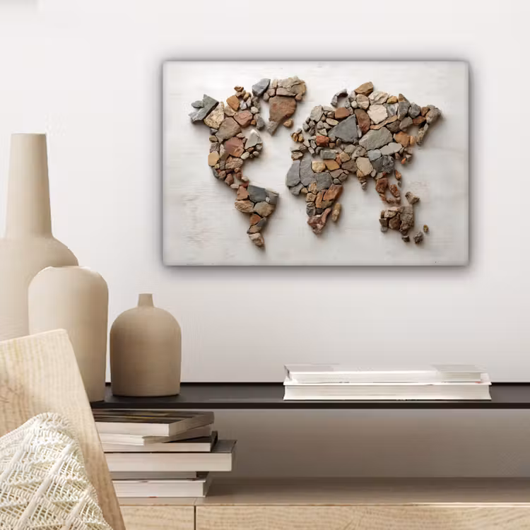 Wereldkaart - Stenen - Wit canvas 2cm klein -sfeer6