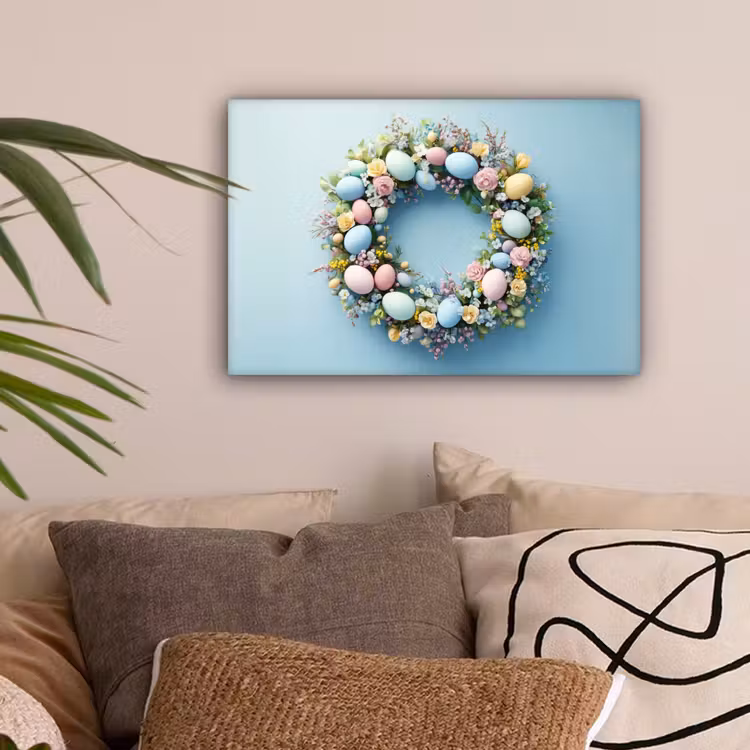 Krans - Eieren - Bloemen canvas 2cm klein -sfeer1