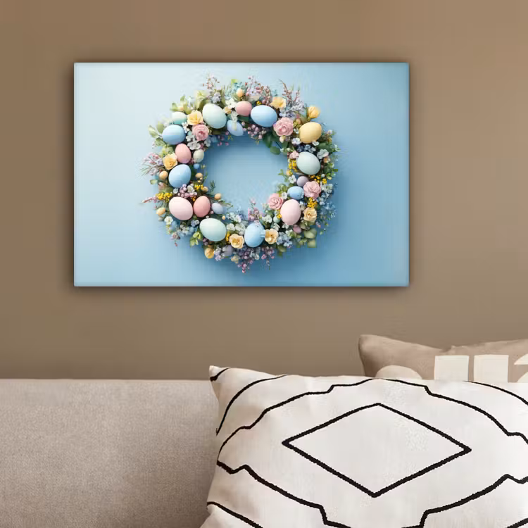 Krans - Eieren - Bloemen canvas 2cm klein -sfeer3