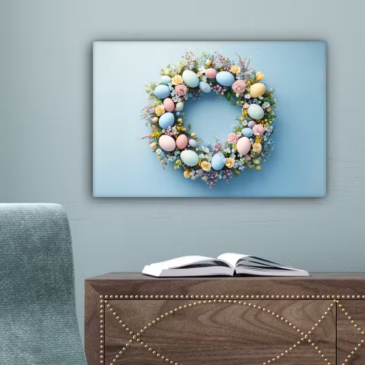 Krans - Eieren - Bloemen canvas 2cm klein -sfeer4