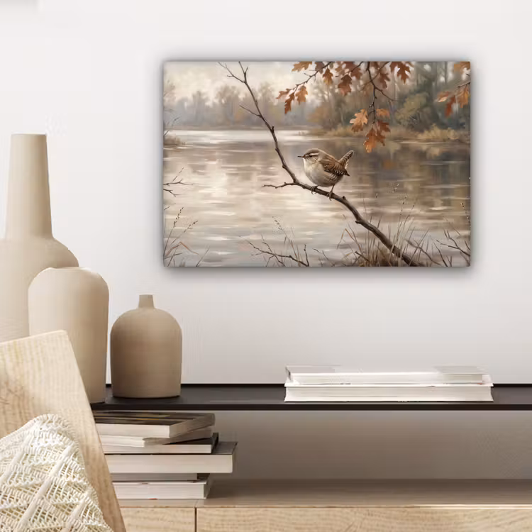 Winterkoninkje - Tak - Rivier - Natuur - Sfeervol canvas 2cm klein -sfeer6
