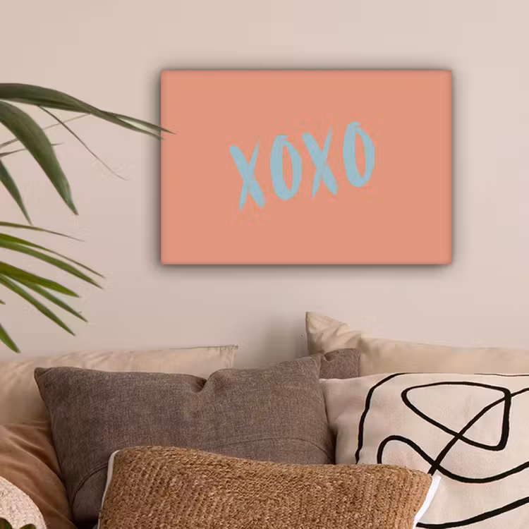 XOXO - Blauw - Perzikkleur canvas 2cm klein -z3d