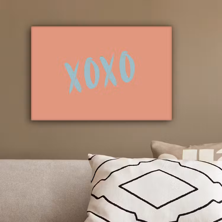 XOXO - Blauw - Perzikkleur canvas 2cm klein -sfeer1