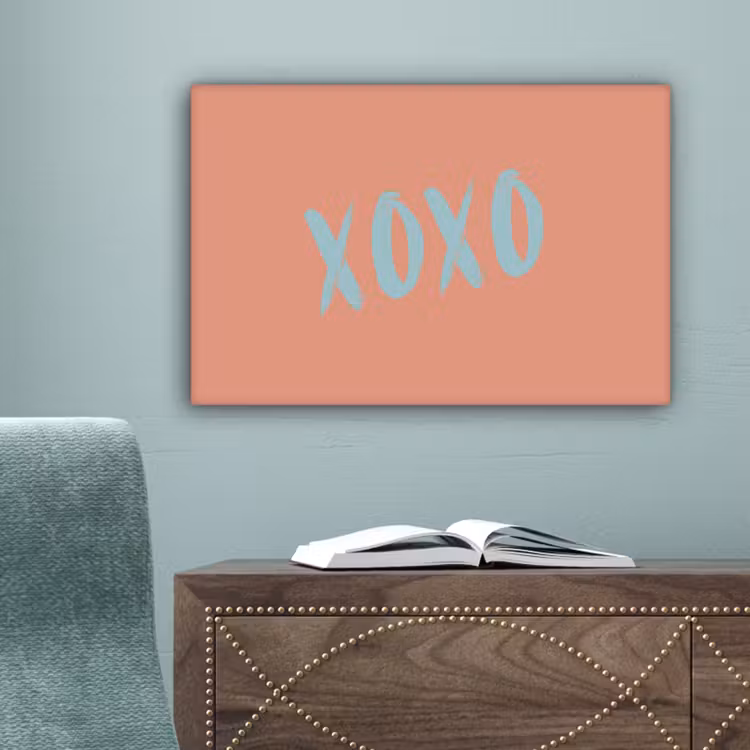 XOXO - Blauw - Perzikkleur canvas 2cm klein -sfeer1