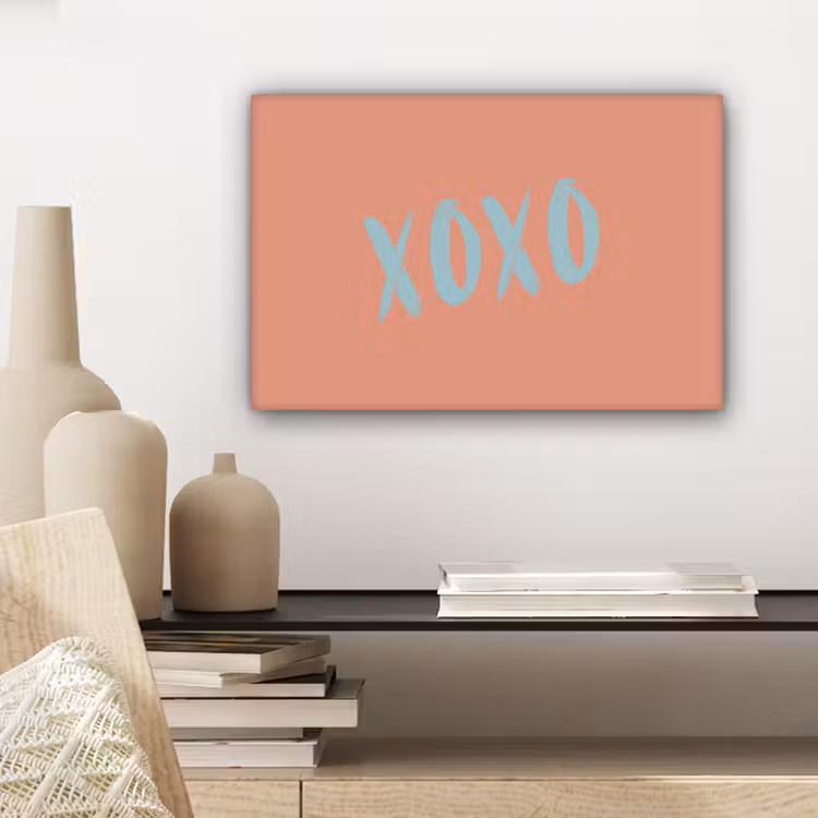 XOXO - Blauw - Perzikkleur canvas 2cm klein -sfeer3