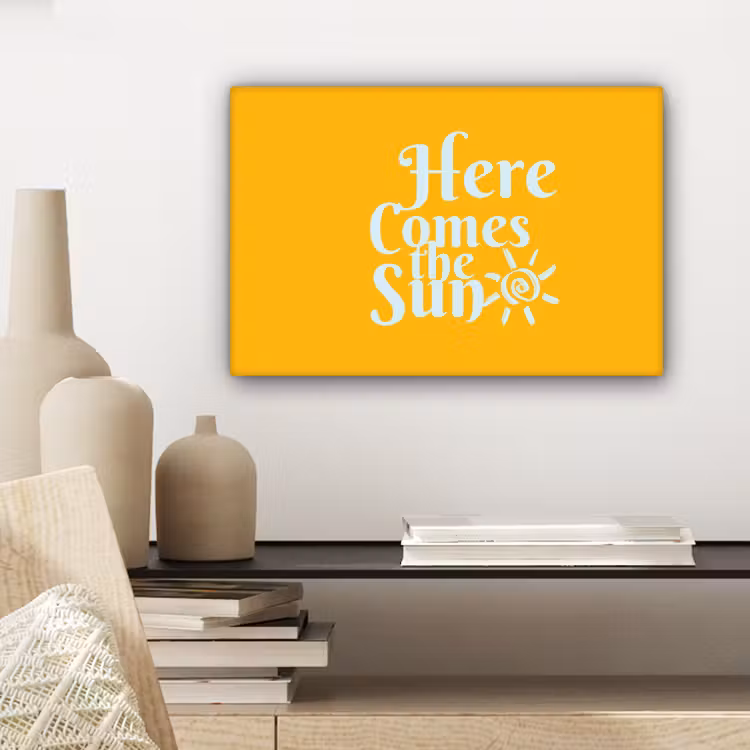 Geel - Blauw - Here comes the sun canvas 2cm klein -sfeer6