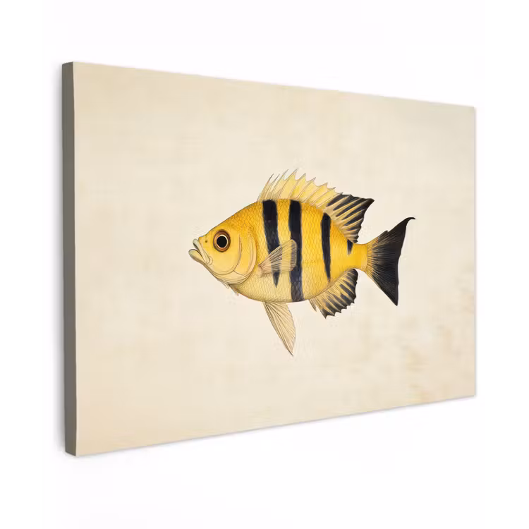 Geel - Vis - Strepen - Tropisch canvas 2cm klein -z3d
