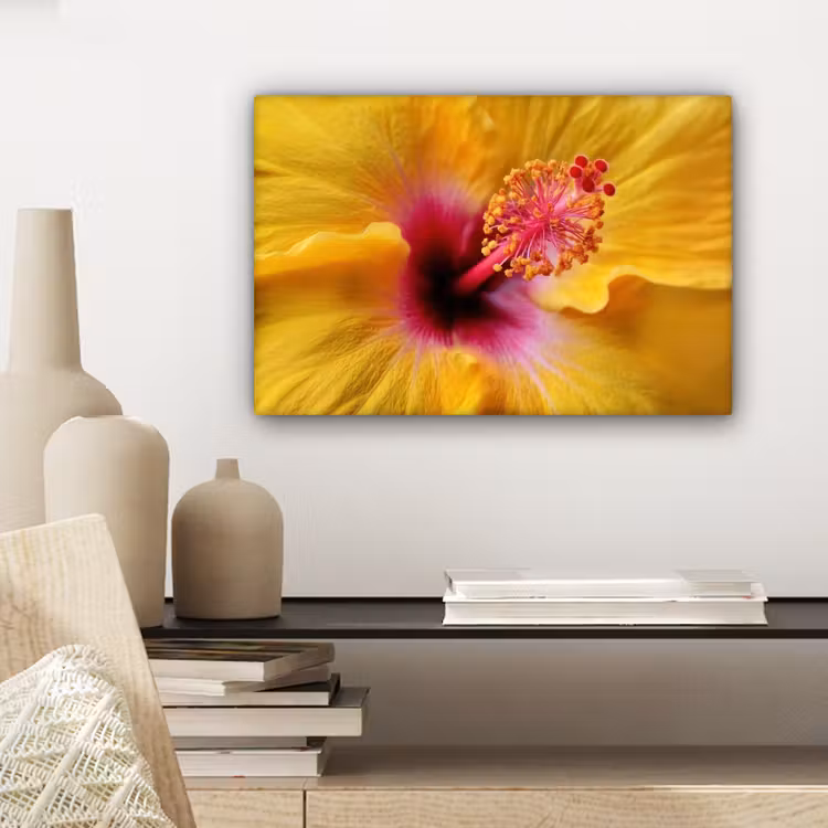 Geel - Hibiscus - Tropisch canvas 2cm klein -sfeer6