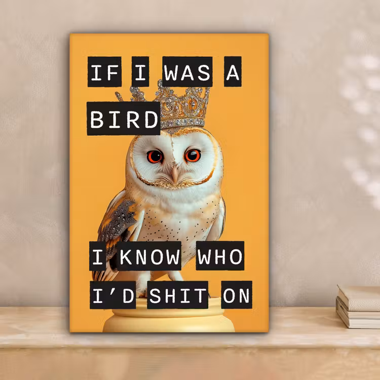 Geel - Uil - Vogel - Decoratie canvas 2cm klein -sfeer1