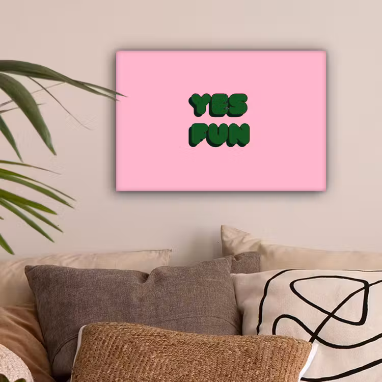 Yes fun - Groen - Roze canvas 2cm klein -z3d