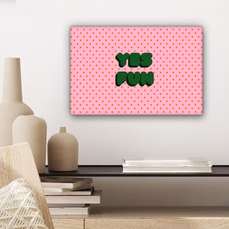Yes fun - Groen - Roze - Stippen canvas 2cm klein -sfeer3
