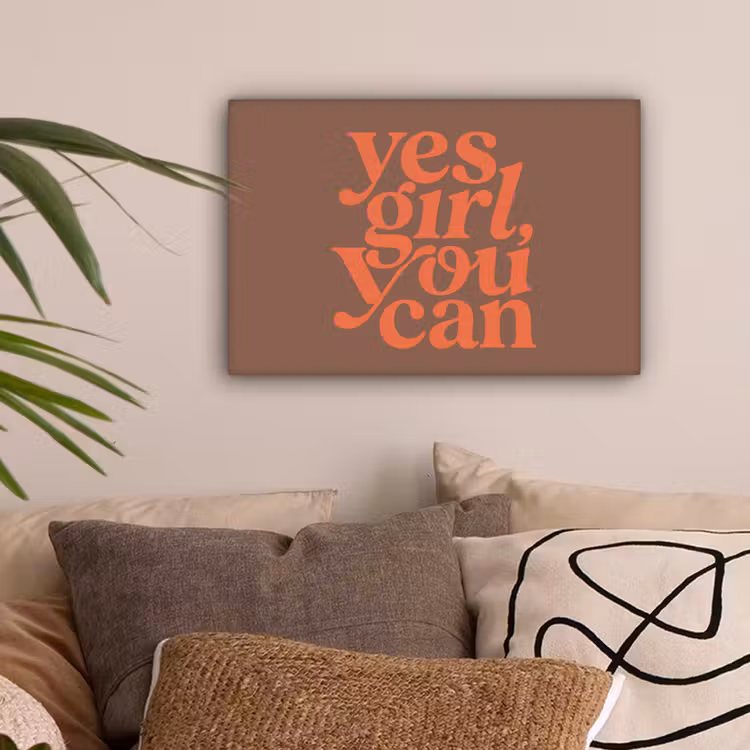 Yes girl you can - Oranje - Bruin canvas 2cm klein -z3d